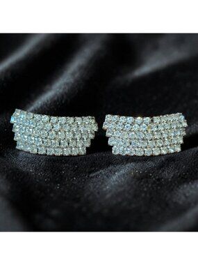 Vintage Glass Rhinestone Shoe Clips Multi-Row Design Elegant Jewelry Silver Tone